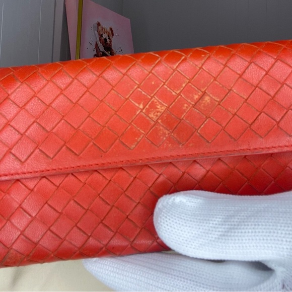Bottega Veneta Orange Intrecciato Nappa Leather Flap Waller - Picture 3 of 15